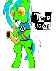 Size: 1501x1915 | Tagged: safe, artist:dark-southern-rebel, derpibooru import, oc, unofficial characters only, pony, 2 tone, aquabats, bipedal, musical instrument, saxophone, ska, solo