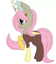 Size: 400x454 | Tagged: safe, artist:teresaisahob1234, derpibooru import, oc, unnamed oc, unofficial characters only, hybrid, adoptable, adopted, interspecies offspring, offspring, parent:discord, parent:fluttershy, parents:discoshy, simple background, solo, white background, wings