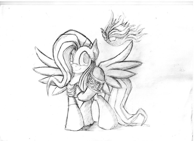 Size: 1024x745 | Tagged: artist:atom2004, artist:piterq12, crisis:equestria, derpibooru import, fluttershy, monochrome, safe, solo