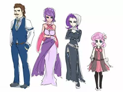 Size: 1800x1350 | Tagged: artist:bakki, clothes, cookie crumbles, cookieflanks, derpibooru import, dress, family, hondo flanks, human, humanized, light skin, rarity, rarity's parents, safe, simple background, sketch, suit, sweetie belle