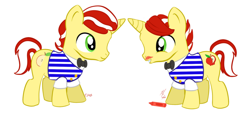 Size: 1600x780 | Tagged: artist:wonderboltdash, bowtie, brothers, colt, crayon, cute, derpibooru import, flam, flamabetes, flim, flimabetes, flim flam brothers, hatless, missing accessory, moustache, red, safe, younger