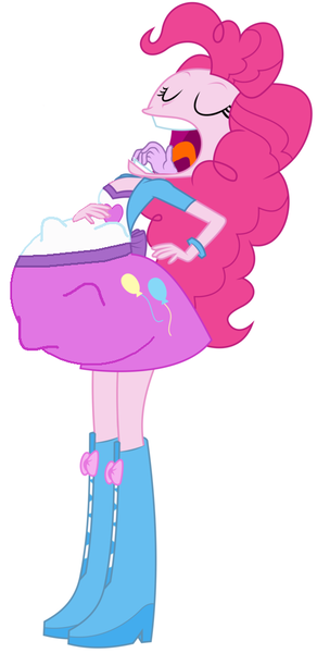 Size: 500x1028 | Tagged: questionable, derpibooru import, pinkie pie, twilight sparkle, equestria girls, belly, fetish, hand, kicking, pinkie pred, preylight, vore