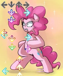 Size: 500x600 | Tagged: safe, artist:uc77, derpibooru import, pinkie pie, pony, bipedal, dance dance revolution, hotblooded pinkie pie, rhythm game, solo