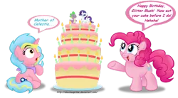 Size: 1024x567 | Tagged: safe, artist:aleximusprime, derpibooru import, pinkie pie, rarity, spike, oc, birthday, cake, female, male, shipping, simple background, sparity, straight, this will end in diabetes, this will end in weight gain, transparent background