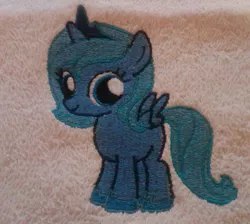 Size: 711x636 | Tagged: safe, artist:ethepony, derpibooru import, princess luna, pony, embroidery, filly, solo, woona