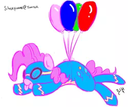 Size: 719x601 | Tagged: safe, artist:silver1kunai, derpibooru import, pinkie pie, balloon, clothes, costume, solo, then watch her balloons lift her up to the sky, wonderbolts, wonderbolts uniform