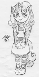 Size: 639x1249 | Tagged: anthro, artist:cskairi, blushing, clothes, cute, derpibooru import, dress, grin, looking at you, safe, sketch, smiling, solo, squee, sweetie belle, traditional art