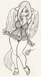 Size: 547x1019 | Tagged: anthro, artist:cskairi, breasts, busty fluttershy, clothes, derpibooru import, female, fluttershy, lingerie, panties, sketch, solo, solo female, suggestive, traditional art, underwear
