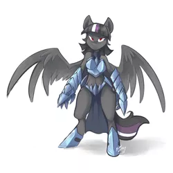 Size: 2500x2500 | Tagged: anthro, anthro oc, armor, artist:bluntwhiskey, breasts, derpibooru import, female, oc, oc:feathermoon, offspring, parent:king sombra, parents:twibra, parent:twilight sparkle, pegasus, solo, solo female, suggestive, unconvincing armor, unguligrade anthro, unofficial characters only