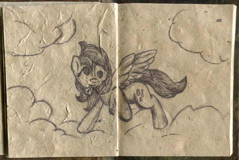 Size: 5177x3467 | Tagged: safe, artist:halfaman, derpibooru import, derpy hooves, pegasus, pony, derp, female, hooves, lined paper, mare, monochrome, notebook, solo, traditional art