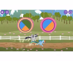 Size: 500x417 | Tagged: derpibooru import, discorded, fence, game, glimmer wings, leapfrog, official, rainbow dash, rarity, safe, screencap, video game