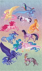 Size: 763x1280 | Tagged: applejack, artist:eliaowl, derpibooru import, fluttershy, gradient background, hoers, mane six, pinkie pie, princess celestia, princess luna, rainbow dash, rarity, realistic, safe, trixie, twilight sparkle, zebra, zecora