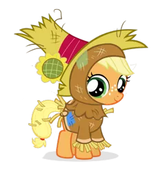 Size: 600x654 | Tagged: applejack, artist:realasky, clothes, costume, derpibooru import, filly, nightmare night, safe, scarecrow, simple background, solo, transparent background