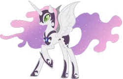 Size: 1600x1024 | Tagged: dead source, safe, artist:doctorxfizzle, derpibooru import, nightmare moon, sweetie belle, alicorn, pony, alicornified, ethereal mane, female, galaxy mane, mare, nightmare sweetie belle, nightmarified, race swap, raised hoof, simple background, slit eyes, solo, transparent background, vector