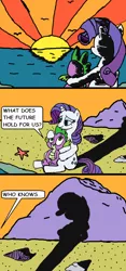 Size: 814x1733 | Tagged: safe, artist:bigpurplemuppet99, artist:steghost, derpibooru import, rarity, spike, beach, comic, female, foreshadowing, male, pregnant, shadow, shipping, sparity, straight, sunset