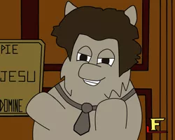 Size: 1280x1024 | Tagged: safe, derpibooru import, ponified, fluffy pony, pony, ancient aliens, cheek fluff, door, giorgio a. tsoukalos, glare, grin, history channel, lidded eyes, looking at you, male, necktie, parody, smiling, smirk, solo