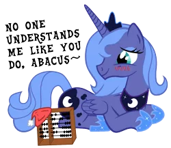 Size: 976x847 | Tagged: abacus, artist:xiagu, blushing, cargo ship, derpibooru import, princess luna, prone, s1 luna, safe, shipping, simple background, solo