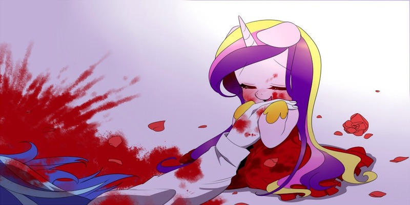 Size: 1000x500 | Tagged: artist:naoki, blood, dead, derpibooru import, human, humanized, petals, princess cadance, princess yandance, semi-grimdark, shining armor, yandere