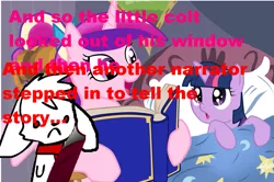 Size: 1019x678 | Tagged: safe, deleted from derpibooru, derpibooru import, princess cadance, twilight sparkle, alicorn, pony, unicorn, bedtime story, book, cadance's bedtime stories, don bluth, duo, exploitable meme, filly, filly twilight sparkle, looking up, meme, nostalgia critic, rock-a-doodle, younger