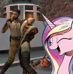 Size: 598x606 | Tagged: alora, cadance laughs at your misery, death, derpibooru import, exploitable meme, jedi knight: jedi academy, kyle katarn, meme, obligatory pony, princess cadance, rosh penin, semi-grimdark, star wars, taspir iii, unconscious