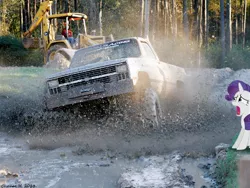 Size: 640x480 | Tagged: artist:chanceh96, chevrolet, derpibooru import, dirt, irl, mud, photo, ponies in real life, rarity, safe, splash, truck, vector, water