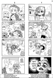 Size: 700x1030 | Tagged: 4koma, ambiguous facial structure, anthro, applejack, artist:shepherd0821, breasts, busty applejack, cleavage, comic, comic:friendship is 4komagic, derpibooru import, fanbook, female, inglip, meme, rainbow dash, reaction image, safe, spike, velma dinkley moment