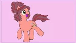 Size: 900x506 | Tagged: safe, artist:iraecoal, derpibooru import, oc, oc:poppy bean, unofficial characters only, earth pony, pony, adoptable, adopted, female, mare, offspring, parent:pinkie pie, parent:soarin', parents:soarinpie, simple background, solo