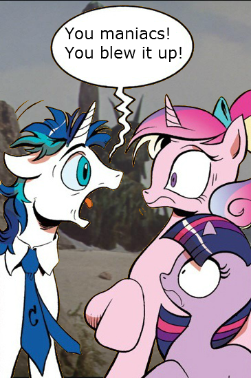 Size: 365x549 | Tagged: derpibooru import, dishevelled, exploitable meme, idw, meme, planet of the apes, princess cadance, safe, screaming armor, shining armor, spoiler:comic, statue of liberty, twilight sparkle