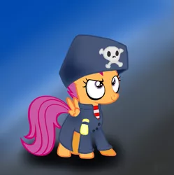 Size: 691x693 | Tagged: artist:fullmetalpikmin, candle cove, clothes, costume, pirate, pirate percy, safe, scootaloo, solo