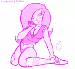 Size: 603x558 | Tagged: suggestive, artist:silver1kunai, derpibooru import, fluttershy, human, absolute cleavage, breasts, cleavage, clothes, female, humanized, monochrome, socks, solo, solo female, striped socks