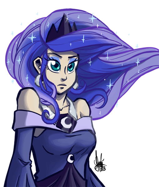 Size: 750x883 | Tagged: artist:theartrix, derpibooru import, human, humanized, light skin, princess luna, safe, simple background, solo