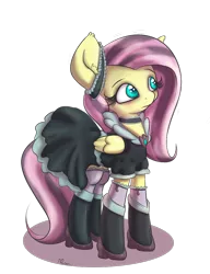 Size: 750x975 | Tagged: safe, artist:alasou, deleted from derpibooru, derpibooru import, fluttershy, pegasus, pony, black sclera, clothes, cute, female, gothic, mare, simple background, solo, transparent background