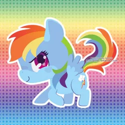 Size: 450x450 | Tagged: safe, artist:miss-glitter, derpibooru import, rainbow dash, pegasus, pony, chibi, looking at you, smiling, solo, wingding eyes