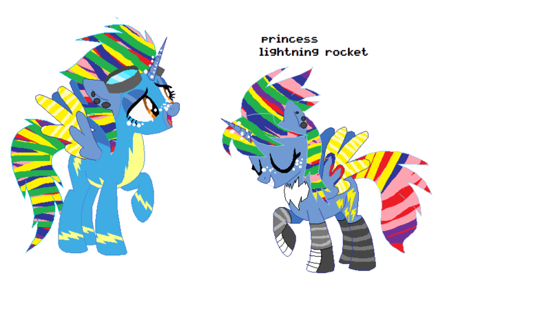 Size: 966x550 | Tagged: safe, artist:kawaiiyaoichan, derpibooru import, edit, oc, unofficial characters only, alicorn, alien, pony, alicorn oc, clothes, donut steel, earring, flight suit, freckles, goggles, princess lightning rocket, shoes, socks, solo, sparkles, striped socks, tacky as shit, why, wonderbolts, wonderbolts uniform