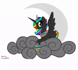 Size: 945x846 | Tagged: safe, artist:kawaiiyaoichan, derpibooru import, edit, oc, unofficial characters only, alicorn, pony, /mlp/, 4chan, alicorn oc, cloud, crescent moon, darknite, moon, solo, why