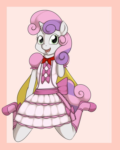 Size: 4800x6000 | Tagged: absurd resolution, anthro, artist:hivelordlusa, artist:kloudmutt, clothes, derpibooru import, dress, edit, mask, masking, ponyrumi, safe, solo, sweetie belle