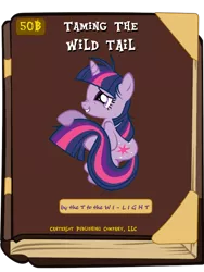 Size: 600x800 | Tagged: book, book cover meme, derpibooru import, exploitable meme, grin, grooming, long tail, meme, nose wrinkle, safe, smiling, solo, squee, twilightlicious, twilight snapple, twilight sparkle