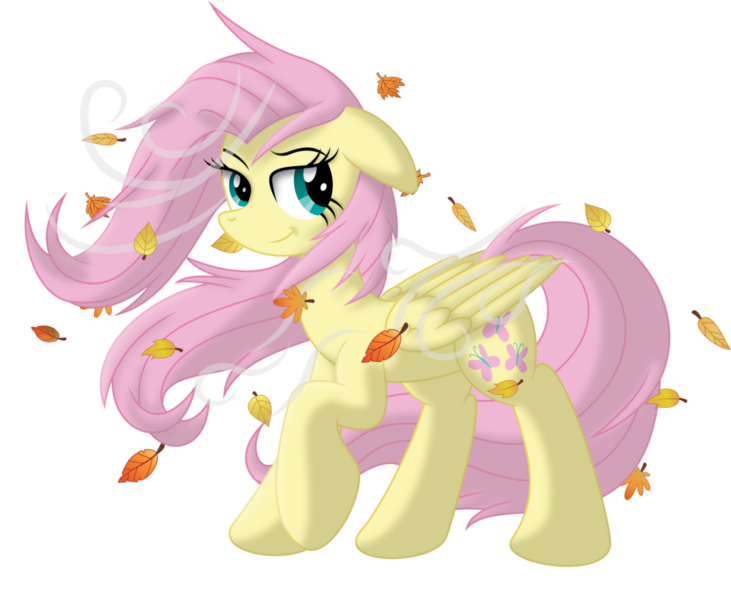 Size: 1024x840 | Tagged: safe, artist:mysteriouskaos, derpibooru import, fluttershy, autumn, leaves, solo, wind, windswept mane