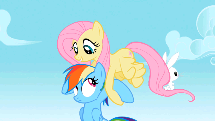 Size: 720x405 | Tagged: safe, derpibooru import, screencap, angel bunny, fluttershy, rainbow dash, pegasus, pony, rabbit, may the best pet win, angelbetes, animal, animated, blinking, carrying, cute, dashabetes, dragging, episode, eye shimmer, eyeroll, eyes closed, female, flapping, flying, frown, lidded eyes, looking back, mare, open mouth, prehensile tail, shyabetes, smiling, talking, tree, unamused