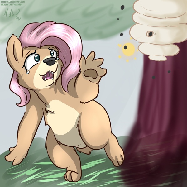 Size: 1000x1000 | Tagged: artist:makoruu, bear, bearified, bearly pony related, bear puns, bee, beehive, cheek fluff, chest fluff, colored pupils, derpibooru import, ear fluff, ear tufts, eyes on the prize, fluffy, flutterbear, fluttershy, frown, insect, just grin and bear it, leg fluff, open mouth, sad, safe, solo, species swap, teary eyes, tree, wide eyes