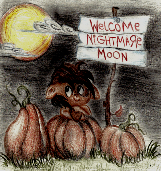 Size: 586x620 | Tagged: artist:thatfrankster, charlie brown, derpibooru import, female, great pumpkin, halloween, implied nightmare moon, implied princess luna, it's the great pumpkin charlie brown!, lunapip, male, nightmare moon, nightmare night, offscreen character, peanuts, pipsqueak, princess luna, safe, shipping, straight