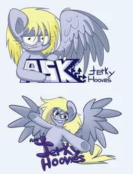 Size: 986x1292 | Tagged: artist:extradan, ask, derpibooru import, derpy hooves, oc, oc:jerky hooves, safe, solo, tumblr, unofficial characters only