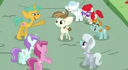 Size: 853x469 | Tagged: cotton cloudy, derpibooru import, featherweight, liza doolots, petunia, ponyville confidential, ruby pinch, safe, screencap, silver spoon, snails, snips, tootsie flute, twist