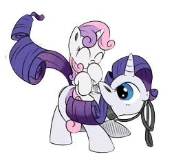 Size: 700x665 | Tagged: artist:rainbow-dosh, artist:xioade, bridle, collar, cute, derpibooru import, diasweetes, female, leash, pet, pet play, ponies riding ponies, raribetes, raridog, rarity, riding, safe, sisters, sweetie belle, tack