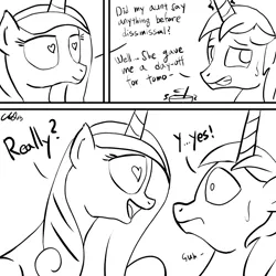 Size: 1000x1000 | Tagged: artist:cs, comic, comic:day-off, derpibooru import, female, imminent sex, male, monochrome, princess cadance, safe, shining armor, straight