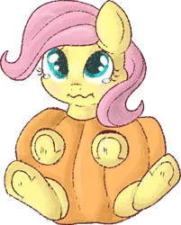 Size: 300x374 | Tagged: artist:lulubell, clothes, costume, crying, cute, derpibooru import, filly, fluttershy, halloween, nightmare night, pumpkin, safe, shyabetes, simple background, solo, transparent background, younger