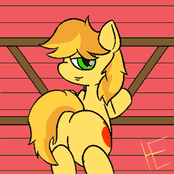 Size: 400x400 | Tagged: against wall, animated, artist:goombells, braeburn, braebutt, butt shake, derpibooru import, looking at you, looking back, looking back at you, male, plot, solo, solo male, stallion, suggestive, wiggle