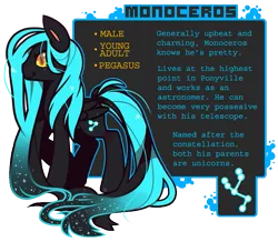 Size: 585x510 | Tagged: safe, artist:zhampy, derpibooru import, oc, oc:monoceros, unofficial characters only, pegasus, pony, solo, text