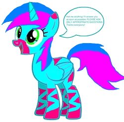 Size: 900x885 | Tagged: alicorn, alicorn oc, artist:lightningchaser2000, derpibooru import, donut steel, oc, safe, solo, speech bubble, text, unofficial characters only