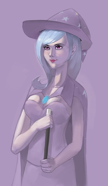 Size: 586x1003 | Tagged: safe, artist:saurabhinator, derpibooru import, trixie, human, breasts, busty trixie, female, humanized, light skin, solo, wand